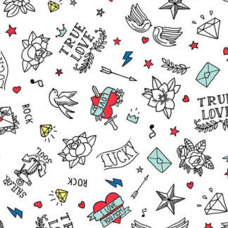 Tecido Estampado Tattoo Love