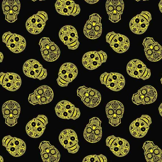 Tecido Estampado Funny Skulls Fluor