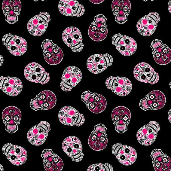 Tecido Estampado Funny Skulls Fluor