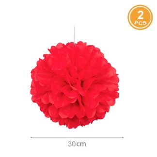 2 Pompons Papel 30cm Vermelho