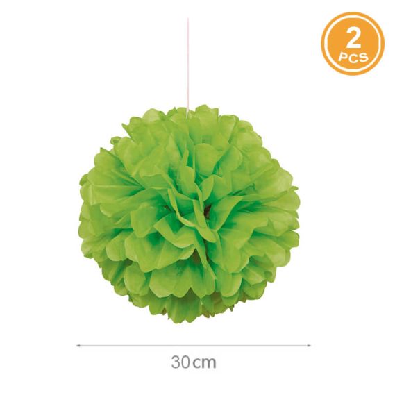 2 Pompons Papel 30cm Verde