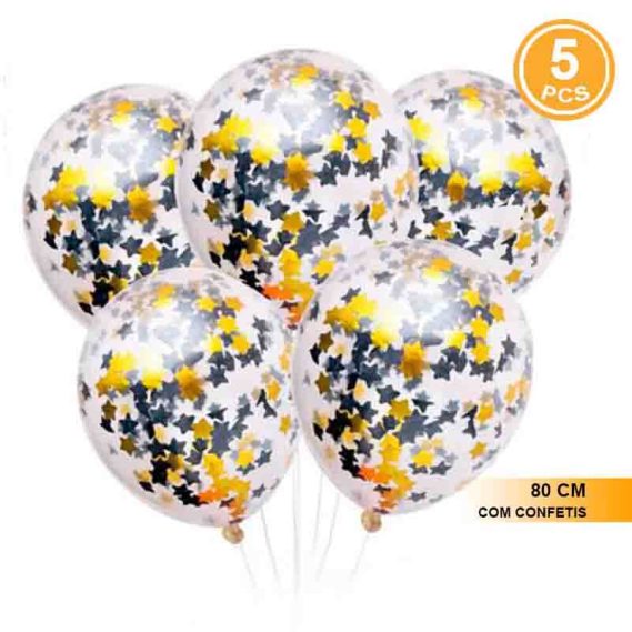 Balões Latex Confettis Estrela 30 cm 5 uni