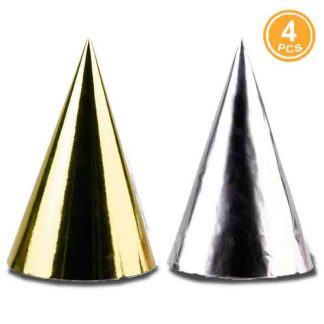 Chapéus Cone Dourado e Prateado 4 uni