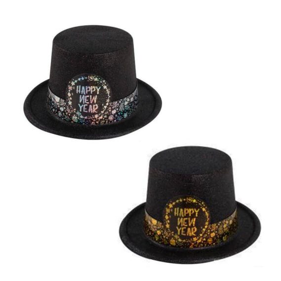 Cartola Glitter Preto "Happy New Year"